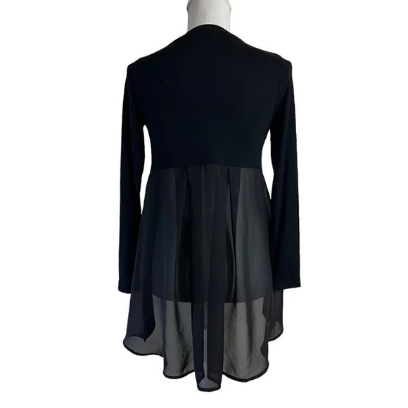 Aqua Black Blouse Size XS High Low Pleated Chiffon Back Long Sleeve Round Neck - Picture 3 of 4